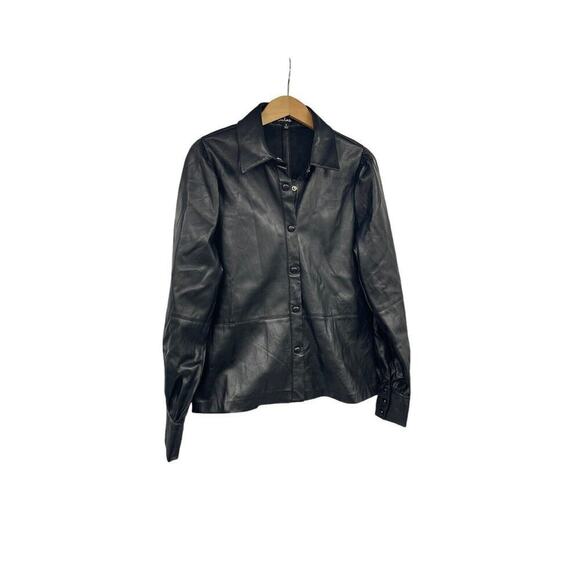 Lulu’s Black Faux Leather Jacket Shacket Puff Shoulder Womens Small - Picture 3 of 8